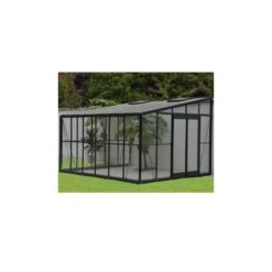 Jardin D'hiver En Aluminium Laqué Gris Et Verre Trempé 12,08m² + Embase -Jardin Serre Boutique jardin d hiver en aluminium laque gris et verre trempe 1208m embase 2