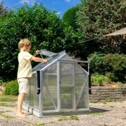 Mini-serre Merlin 0,83m² En Alu Anodisé Et PC 4mm – Fondation En Acier – Vitavia -Jardin Serre Boutique mini serre merlin 083m en alu anodise et pc 4mm fondation en acier vitavia 7