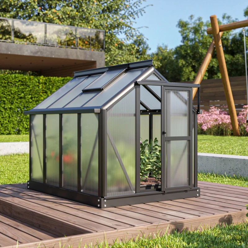 Mini-serre Merlin 0,83m² En Alu Noir Et PC 4mm – Fondation En Acier – Vitavia 3 Mini-serre Merlin 0,83m² En Alu Noir Et PC 4mm – Fondation En Acier – Vitavia – Image 2