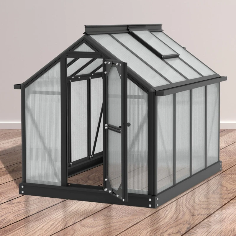 Mini-serre Merlin 0,83m² En Alu Noir Et PC 4mm – Fondation En Acier – Vitavia 5 Mini-serre Merlin 0,83m² En Alu Noir Et PC 4mm – Fondation En Acier – Vitavia – Image 4