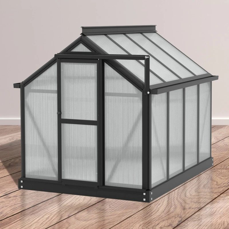 Mini-serre Merlin 0,83m² En Alu Noir Et PC 4mm – Fondation En Acier – Vitavia 6 Mini-serre Merlin 0,83m² En Alu Noir Et PC 4mm – Fondation En Acier – Vitavia – Image 5