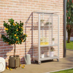 Mini-serre Polis 0,35m² En Alu Anodisé Et PC 4mm – Sur Roulettes – Vitavia