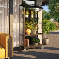 Mini-serre Polis 0,35m² En Alu Noir Et Verre ESG 3mm – Sur Roulettes – Vitavia -Jardin Serre Boutique mini serre polis 035m en alu noir et verre esg 3mm sur roulettes vitavia 3