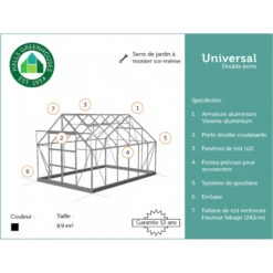 Pack Serre 9,9m² Noire En Verre Trempé Double Porte + Embase Noire Universal Halls -Jardin Serre Boutique pack serre 99m noire en verre trempe double porte embase noire universal halls 10