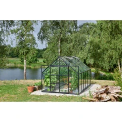 Pack Serre 9,9m² Noire En Verre Trempé Double Porte + Embase Noire Universal Halls -Jardin Serre Boutique pack serre 99m noire en verre trempe double porte embase noire universal halls 2