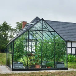 Pack Serre 9,9m² Noire En Verre Trempé Double Porte + Embase Noire Universal Halls -Jardin Serre Boutique pack serre 99m noire en verre trempe double porte embase noire universal halls 6