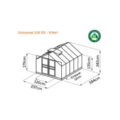 Pack Serre 9,9m² Noire En Verre Trempé Double Porte + Embase Noire Universal Halls -Jardin Serre Boutique pack serre 99m noire en verre trempe double porte embase noire universal halls 9