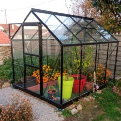 Pack Serre De Jardin 5m² NOIRE Et Verre Popular + Embase Noire Halls