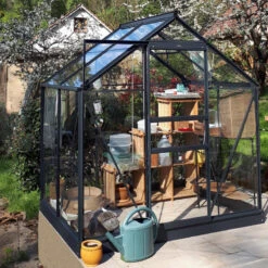 Petite Serre Allium Venus 2,5m² En Aluminium Laqué Gris Et Verre Trempé 3mm + Embase Incluse - Natura Lams -Jardin Serre Boutique petite serre allium venus 25m en aluminium laque gris et verre trempe 3mm embase incluse natura lam 13