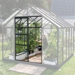 Petite Serre Allium Venus 2,5m² En Aluminium Laqué Gris Et Verre Trempé 3mm + Embase Incluse - Natura Lams -Jardin Serre Boutique petite serre allium venus 25m en aluminium laque gris et verre trempe 3mm embase incluse natura lam 2