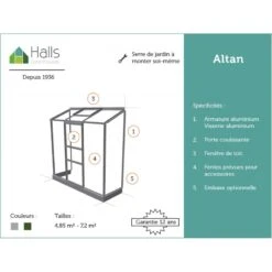 Serre Adossée 0,9m² Altan 2 En Aluminium Et Verre Horticole 3mm - Halls -Jardin Serre Boutique serre adossee 09m altan 2 en aluminium et verre horticole 3mm halls 7