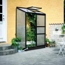 Serre Adossée 0,9m² Altan 2 En Aluminium Laqué Noir Et Polycarbonate 4mm - Halls