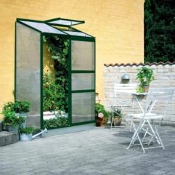Serre Adossée 0,9m² Altan 2 En Aluminium Laqué Vert Et Polycarbonate 4mm - Halls