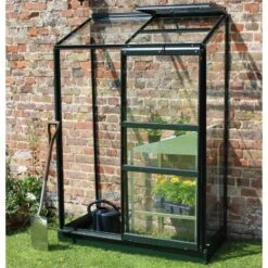 Serre Adossée 0,9m² Altan 2 En Aluminium Laqué Vert Et Verre Horticole 3mm - Halls