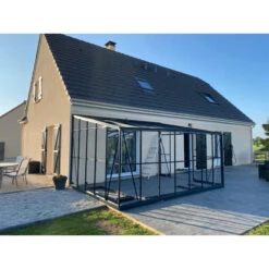 Serre Adossée 13,71m² LUXE En Aluminium Anthracite Et Verre Trempé 4mm - Green Protect -Jardin Serre Boutique serre adossee 1371m luxe en aluminium anthracite et verre trempe 4mm green protect 7