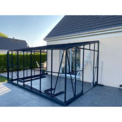 Serre Adossée 13,71m² LUXE En Aluminium Anthracite Et Verre Trempé 4mm - Green Protect -Jardin Serre Boutique serre adossee 1371m luxe en aluminium anthracite et verre trempe 4mm green protect 8