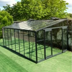 Serre Adossée 15,64m² LUXE En Aluminium Anthracite Et Verre Trempé 4mm - Green Protect