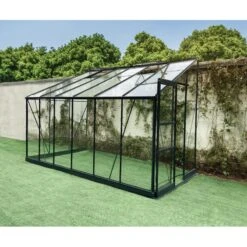 Serre Adossée Prima 7,22m² En Aluminium Anthracite Et Verre Trempé 4mm - Green Protect -Jardin Serre Boutique serre adossee 722m en aluminium anthracite et verre trempe 4mm green protect 1