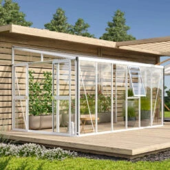 Serre Adossée Athena 10,2m² En Aluminium Blanc Et Vitrage Combiné - Vitavia