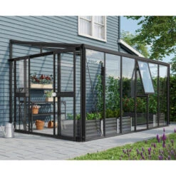 Serre Adossée Athena 10,2m² En Aluminium Noir Et Vitrage Combiné - Vitavia -Jardin Serre Boutique serre adossee athena 102m en aluminium noir et vitrage combine vitavia 2