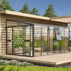 Serre Adossée Athena 10,2m² En Aluminium Noir Et Vitrage Combiné - Vitavia