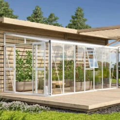Serre Adossée Athena 11,9m² En Aluminium Blanc Et Vitrage Combiné - Vitavia
