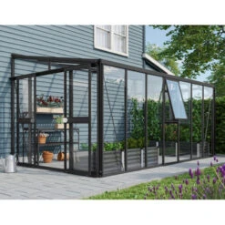 Serre Adossée Athena 11,9m² En Aluminium Noir Et Vitrage Combiné - Vitavia -Jardin Serre Boutique serre adossee athena 119m en aluminium noir et vitrage combine vitavia 2