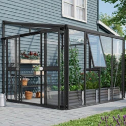 Serre Adossée Athena 7m² En Aluminium Noir Et Vitrage Combiné - Vitavia -Jardin Serre Boutique serre adossee athena 7m en aluminium noir et vitrage combine vitavia 2