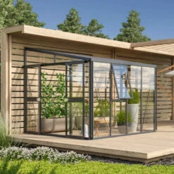 Serre Adossée Athena 7m² En Aluminium Noir Et Vitrage Combiné - Vitavia