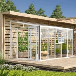 Serre Adossée Athena 8,6m² En Aluminium Blanc Et Vitrage Combiné - Vitavia