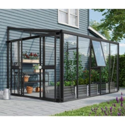 Serre Adossée Athena 8,6m² En Aluminium Noir Et Vitrage Combiné - Vitavia -Jardin Serre Boutique serre adossee athena 86m en aluminium noir et vitrage combine vitavia 2