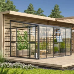 Serre Adossée Athena 8,6m² En Aluminium Noir Et Vitrage Combiné - Vitavia