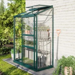 Serre Adossée Ida 0,9m² En Aluminium émeraude Et Verre De Sécurité 3mm - Vitavia -Jardin Serre Boutique serre adossee ida 09m en aluminium emeraude et verre de securite 3mm vitavia 1