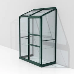 Serre Adossée Ida 0,9m² En Aluminium émeraude Et Verre De Sécurité 3mm - Vitavia -Jardin Serre Boutique serre adossee ida 09m en aluminium emeraude et verre de securite 3mm vitavia 2
