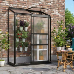 Serre Adossée Ida 0,9m² En Aluminium Noir Et Panneaux PC 4mm - Vitavia -Jardin Serre Boutique serre adossee ida 09m en aluminium noir et panneaux pc 4mm vitavia 1