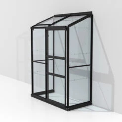Serre Adossée Ida 0,9m² En Aluminium Noir Et Verre De Sécurité 3mm - Vitavia -Jardin Serre Boutique serre adossee ida 09m en aluminium noir et verre de securite 3mm vitavia 2