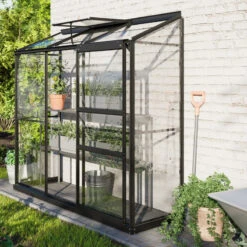 Serre Adossée Ida 1,3m² En Aluminium Noir Et Verre De Sécurité 3mm - Vitavia -Jardin Serre Boutique serre adossee ida 13m en aluminium noir et verre de securite 3mm vitavia 1