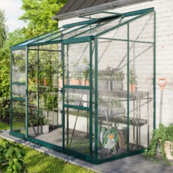 Serre Adossée Ida 3,3m² En Aluminium émeraude Et Verre De Sécurité 3mm - Vitavia -Jardin Serre Boutique serre adossee ida 33m en aluminium emeraude et verre de securite 3mm vitavia 1