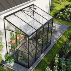 Serre Adossée Ida 3,3m² En Aluminium Noir Et Verre De Sécurité 3mm - Vitavia -Jardin Serre Boutique serre adossee ida 33m en aluminium noir et verre de securite 3mm vitavia 3