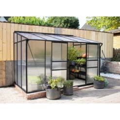 Serre Adossée Ida 6,5m² En Aluminium Noir Et Panneaux PC 4mm - Vitavia -Jardin Serre Boutique serre adossee ida 65m en aluminium noir et panneaux pc 4mm vitavia 1