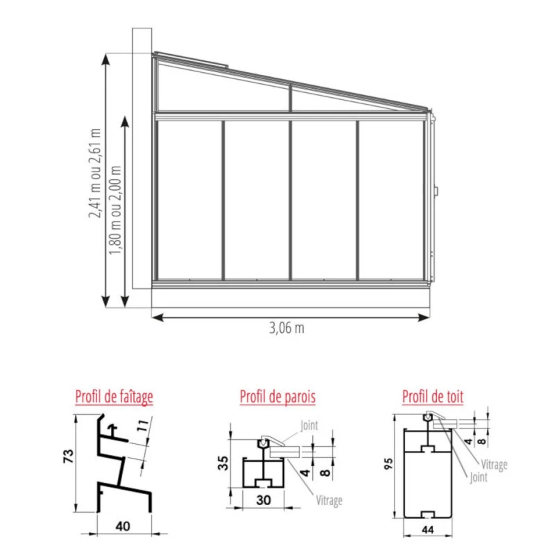 Serre Adossée LUXIA 11,6m² H261cm En Aluminium Naturel Et Verre Trempé 4mm + Embase Incluse - Lams 3 Serre Adossée LUXIA 11,6m² H261cm En Aluminium Naturel Et Verre Trempé 4mm + Embase Incluse - Lams