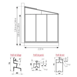 Serre Adossée LUXIA 14m² H226cm En Aluminium Laqué Et Verre Trempé 4mm + Embase Incluse - Lams -Jardin Serre Boutique serre adossee luxia 14m h226cm en aluminium laque et verre trempe 4mm embase incluse lams 3