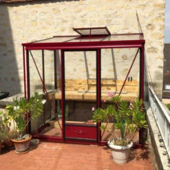Serre Adossée LUXIA 4,9m² H212cm En Aluminium Laqué Et Verre Trempé 4mm + Embase Incluse - Lams -Jardin Serre Boutique serre adossee luxia 49m h212cm en aluminium laque et verre trempe 4mm embase incluse lams 2