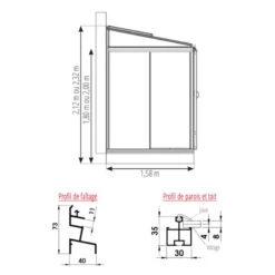 Serre Adossée LUXIA 9,5m² H212cm En Aluminium Naturel Et Verre Trempé 4mm + Embase Incluse - Lams