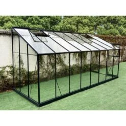Serre Adossée Prima 9,63m² En Aluminium Anthracite Et Verre Trempé 4mm - Green Protect -Jardin Serre Boutique serre adossee prima 963m en aluminium anthracite et verre trempe 4mm green protect 2