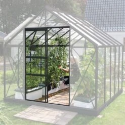 Serre Allium Venus 4,9m² En Aluminium Laqué Gris Anthracite Et Verre Trempé 3mm + Embase Incluse - Natura Lams -Jardin Serre Boutique serre allium venus 5m en aluminium laque gris et verre trempe 3mm embase incluse natura lams 6
