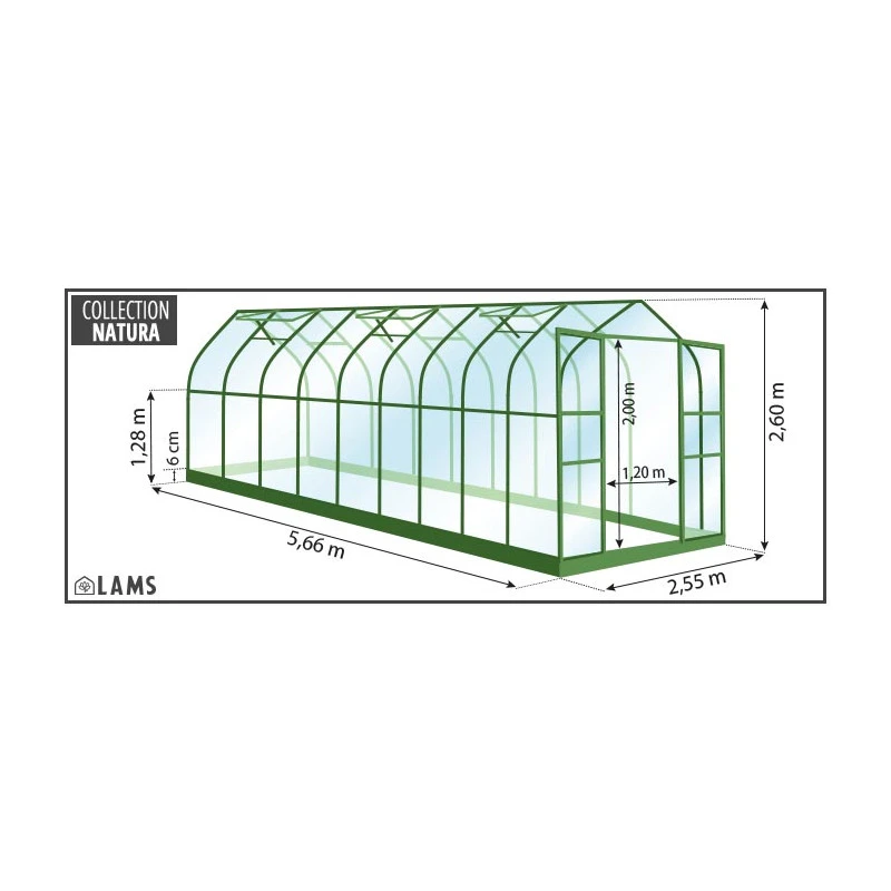 Serre Aloé Diana 14,40m² En Aluminium Laqué Vert Et Verre Trempé 3mm + Embase Incluse - Natura Lams 6 Serre Aloé Diana 14,40m² En Aluminium Laqué Vert Et Verre Trempé 3mm + Embase Incluse - Natura Lams – Image 4