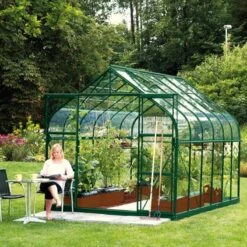 Serre Aloé Diana 9,70m² En Aluminium Laqué Vert Et Verre Trempé 3mm + Embase Incluse - Natura Lams -Jardin Serre Boutique serre aloe diana 985m en aluminium laque vert et verre trempe 3mm embase incluse natura lams 2