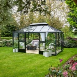 Serre Anthracite Grand Oase 13m² Aluminium Et Verre Trempé 3mm - Juliana -Jardin Serre Boutique serre anthracite grand oase 13m aluminium et verre trempe 3mm juliana 1