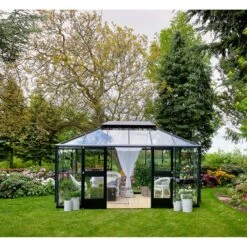 Serre Anthracite Grand Oase 13m² Aluminium Et Verre Trempé 3mm - Juliana -Jardin Serre Boutique serre anthracite grand oase 13m aluminium et verre trempe 3mm juliana 12
